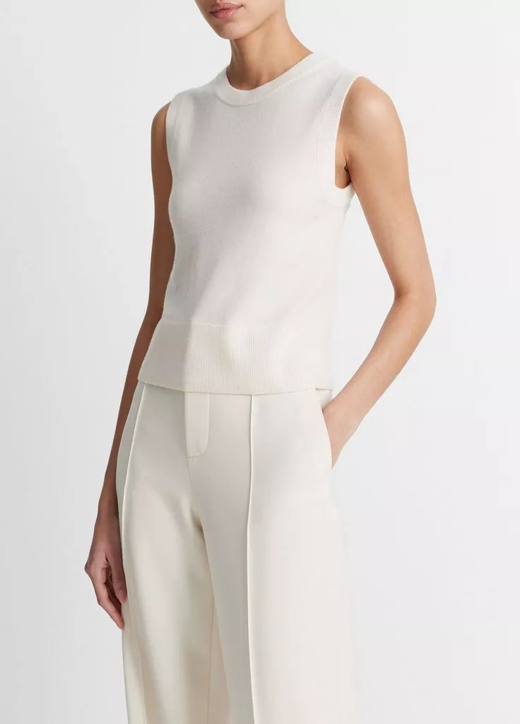 WOOL BLEND CREW NECK SHELL IN OFF WHITE - Romi Boutique