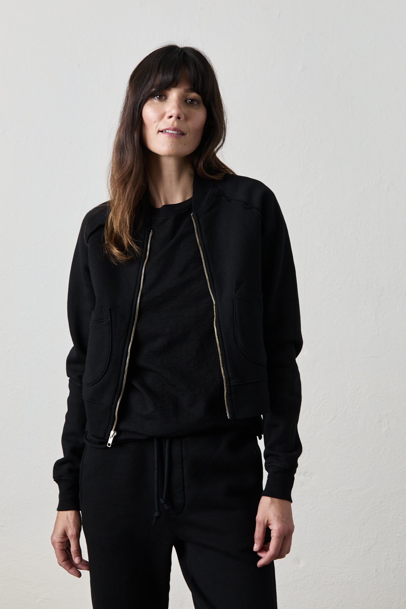 FOX ZIP FRONT BOMBER IN BLACK