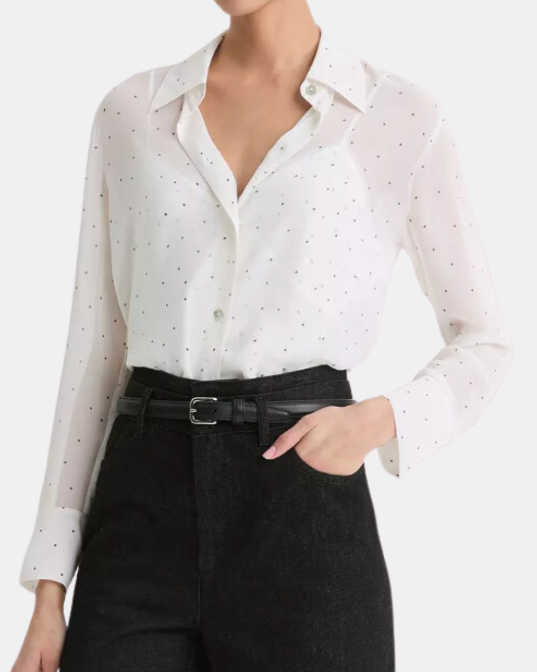 SHEER DOT BLOUSE WITH LACE TRIM CAMI IN OFF WHITE / GREY