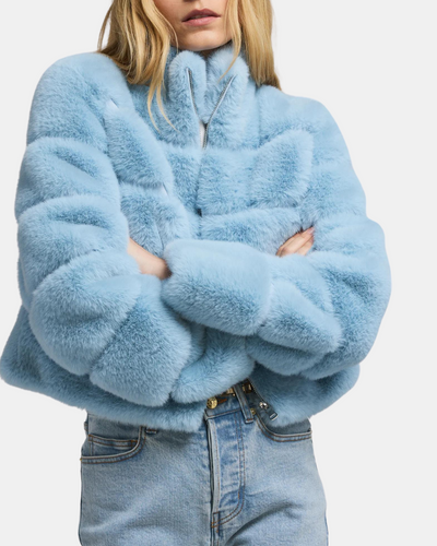 TALA FAUX FUR BOMBER IN POWDER BLUE