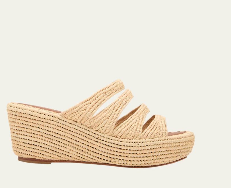 MEDI RAFFIA WEDGE SLIDE SANDALS IN NATURAL - Romi Boutique