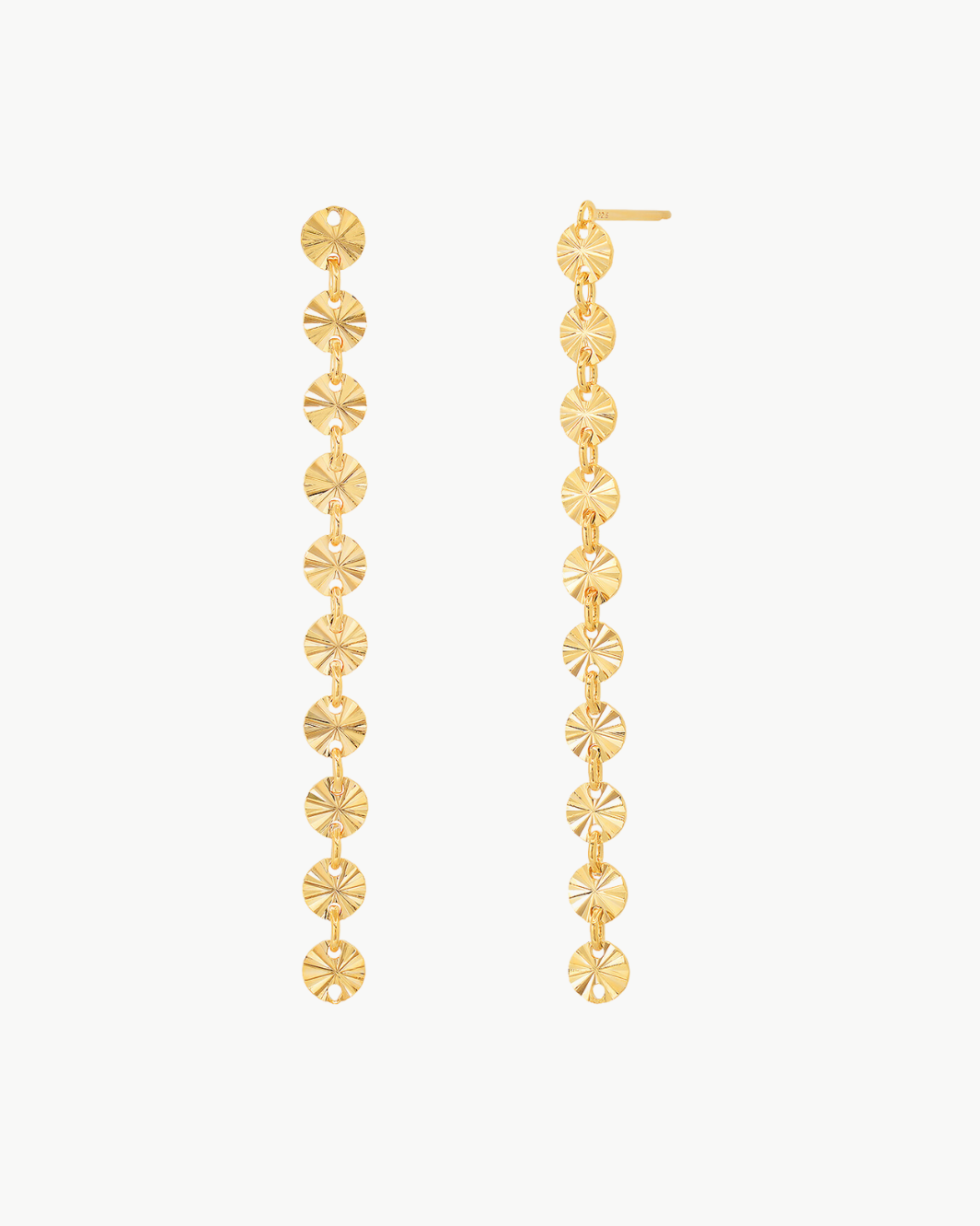 VERMEIL STARBURST DISK SHOULDER DUSTER EARRINGS IN GOLD