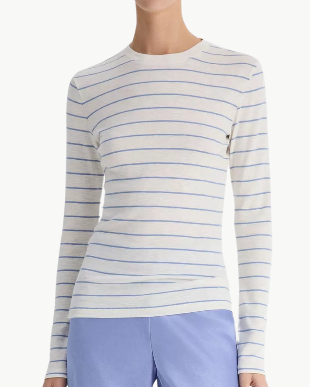 STRIPED LONG SLEEVE CREW IN PACIFIC OPAL COMBO