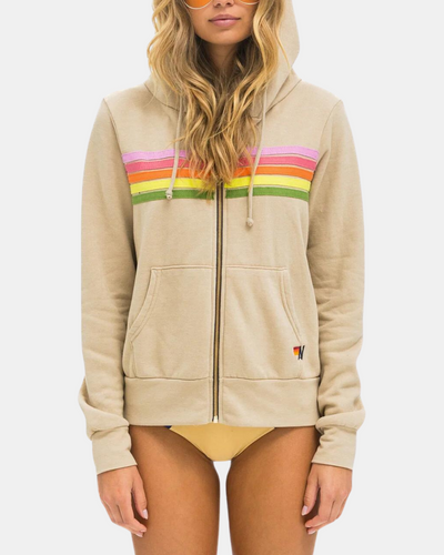 5 STRIPE ZIP HOODIE IN SAND/PINK GREEN