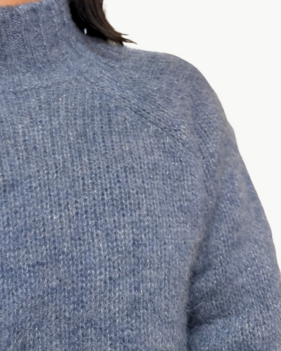 MYFFIE KNIT PULLOVER IN BLUE DENIM/SILVER