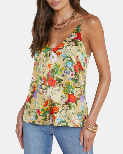 GABRIELLA V NECK TANK IN YELLOW MULTI VINTAGE BOTANICAL