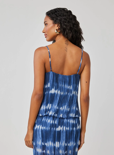 PLEATED CAMI IN OCEAN TIDES PRINT