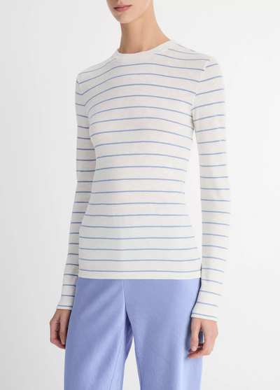 STRIPED LONG SLEEVE CREW IN PACIFIC OPAL COMBO