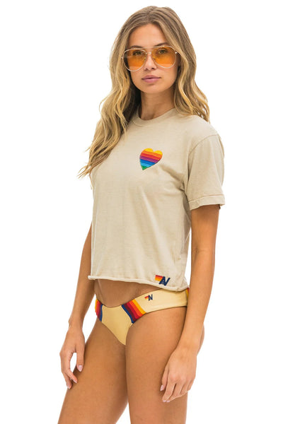 RAINBOW HEART STITCH BOYFRIEND TEE IN SAND