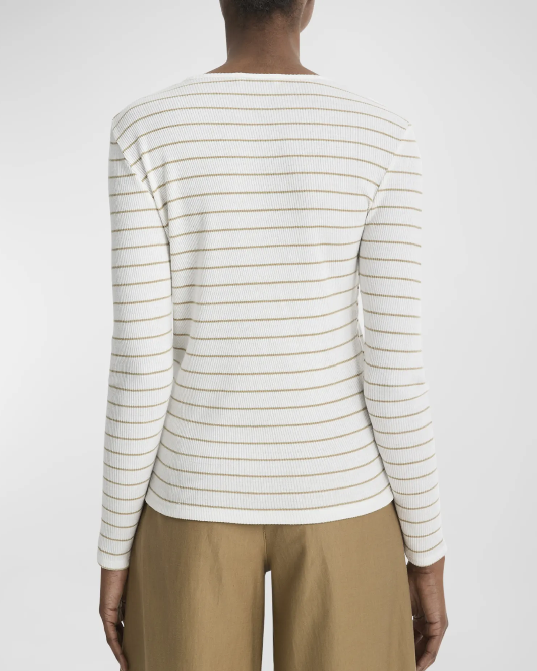 RIB STRIPE LONG SLEEVE CREW NECK IN PALE CLIFF COMBO