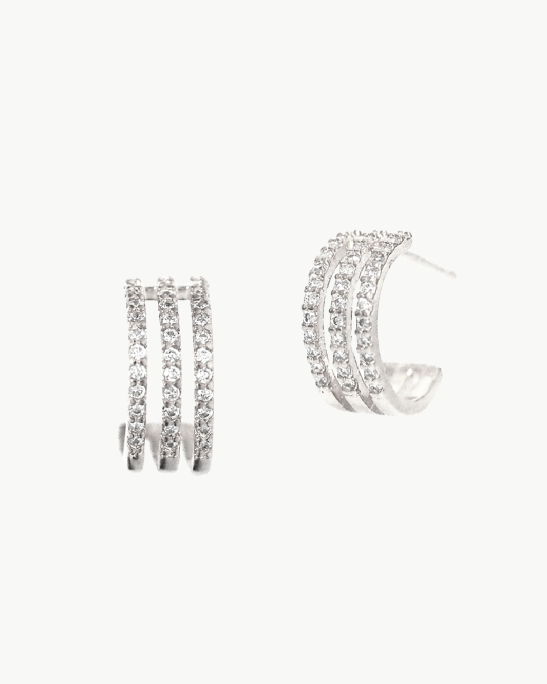 THREE STRAND PAVE OPEN HOOP EARRINGS IN CLEAR