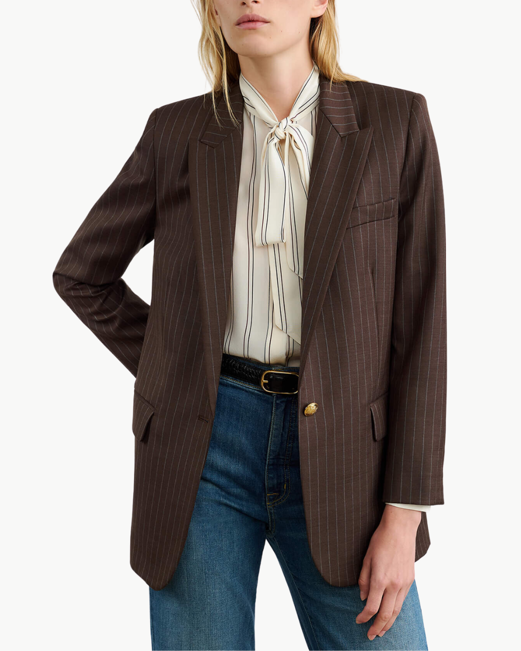 DIANE BLAZER IN BROWN PINSTRIPE