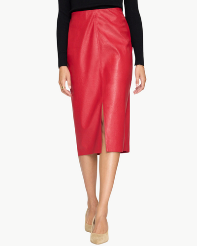 ESME VEGAN LEATHER SKIRT IN CRIMSON