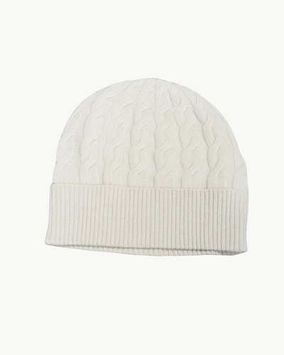 TRISTAN CABLE KNIT BEANIE IN FOG