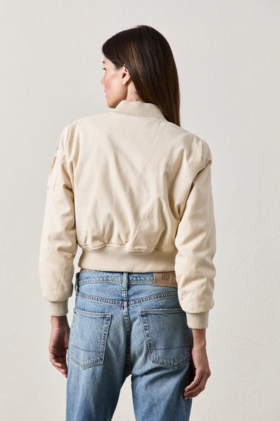 REYES SHRUNKEN QUILTED CANVAS BOMBER IN IVORY