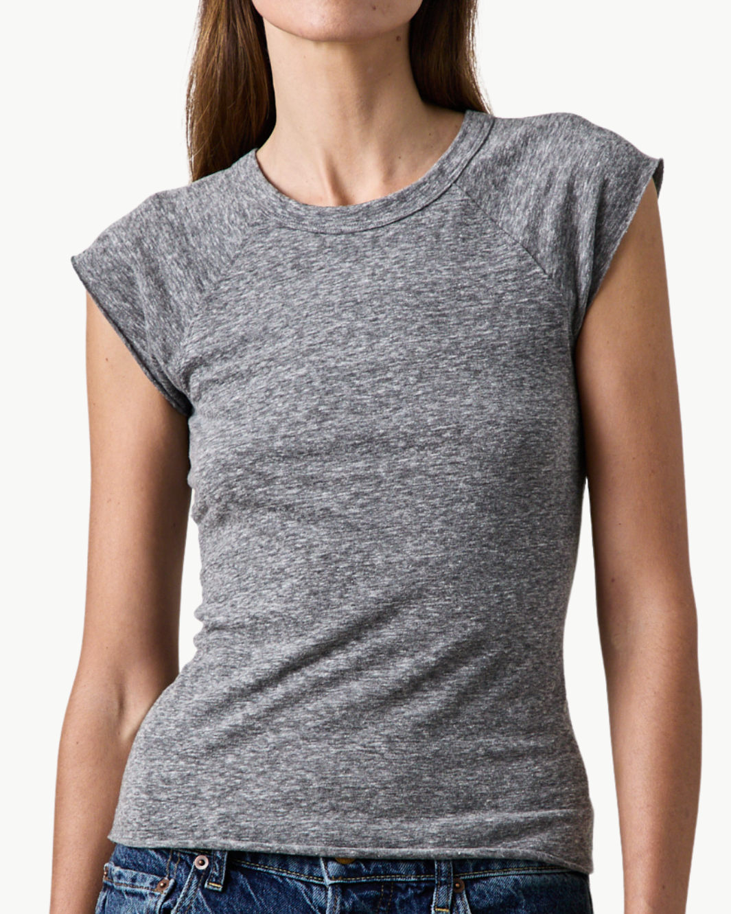 CHLOE TRIBLEND JERSEY TEE IN CHARCOAL HEATHER GREY