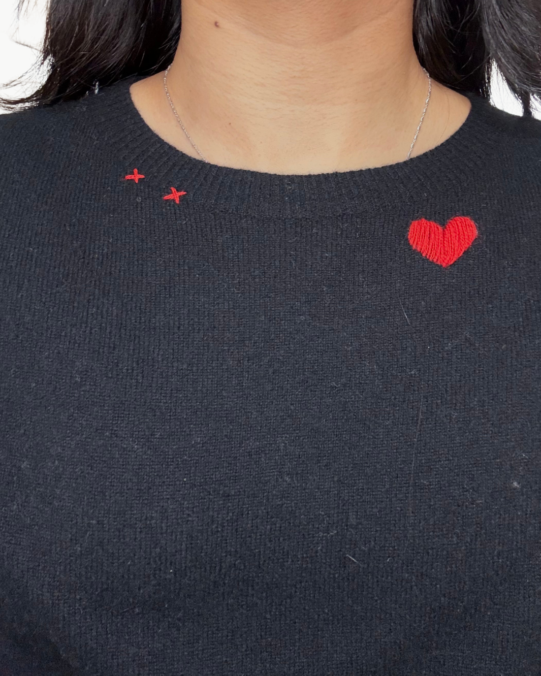 RED HEART CASHMERE SWEATER IN BLACK