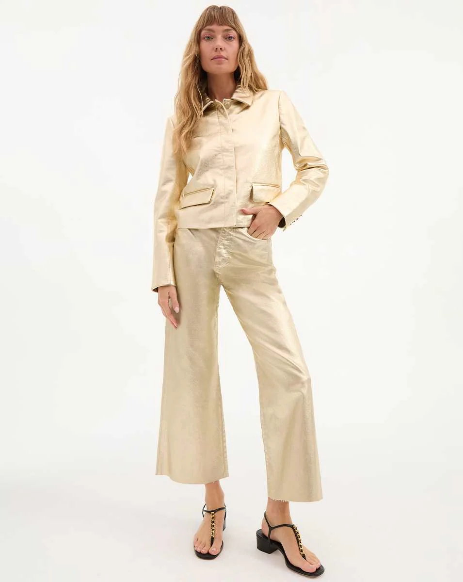 TAYLOR CROPPED HIGH RISE WIDE LEG METALLIC IN GOLD