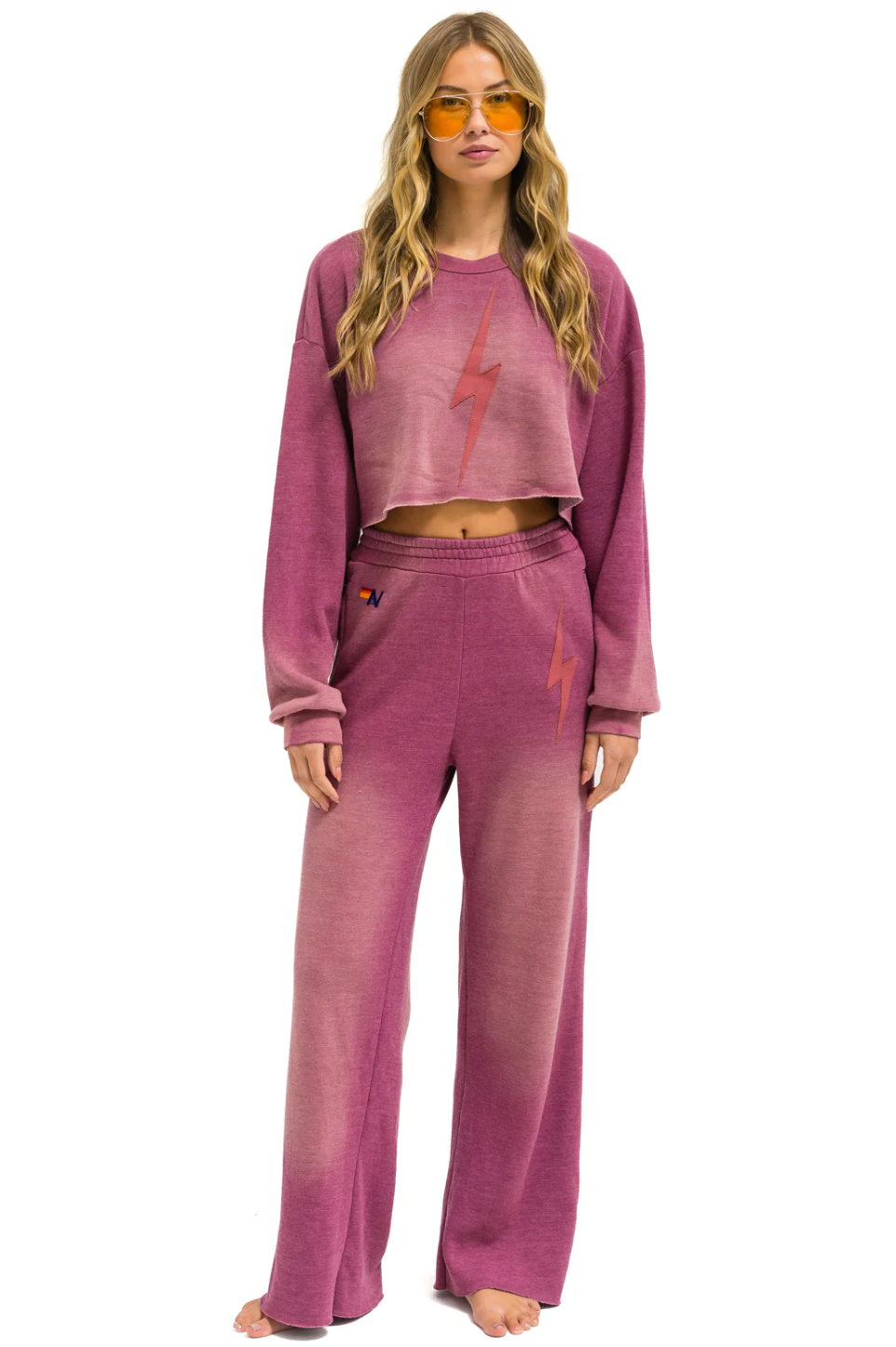 BOLT STITCH WIDE LEG POCKET SWEATPANTS IN FADED BERRY