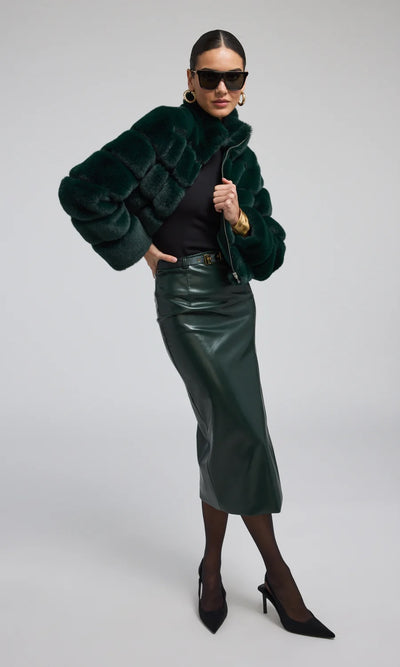 TALA FAUX FUR BOMBER IN FOREST GREEN