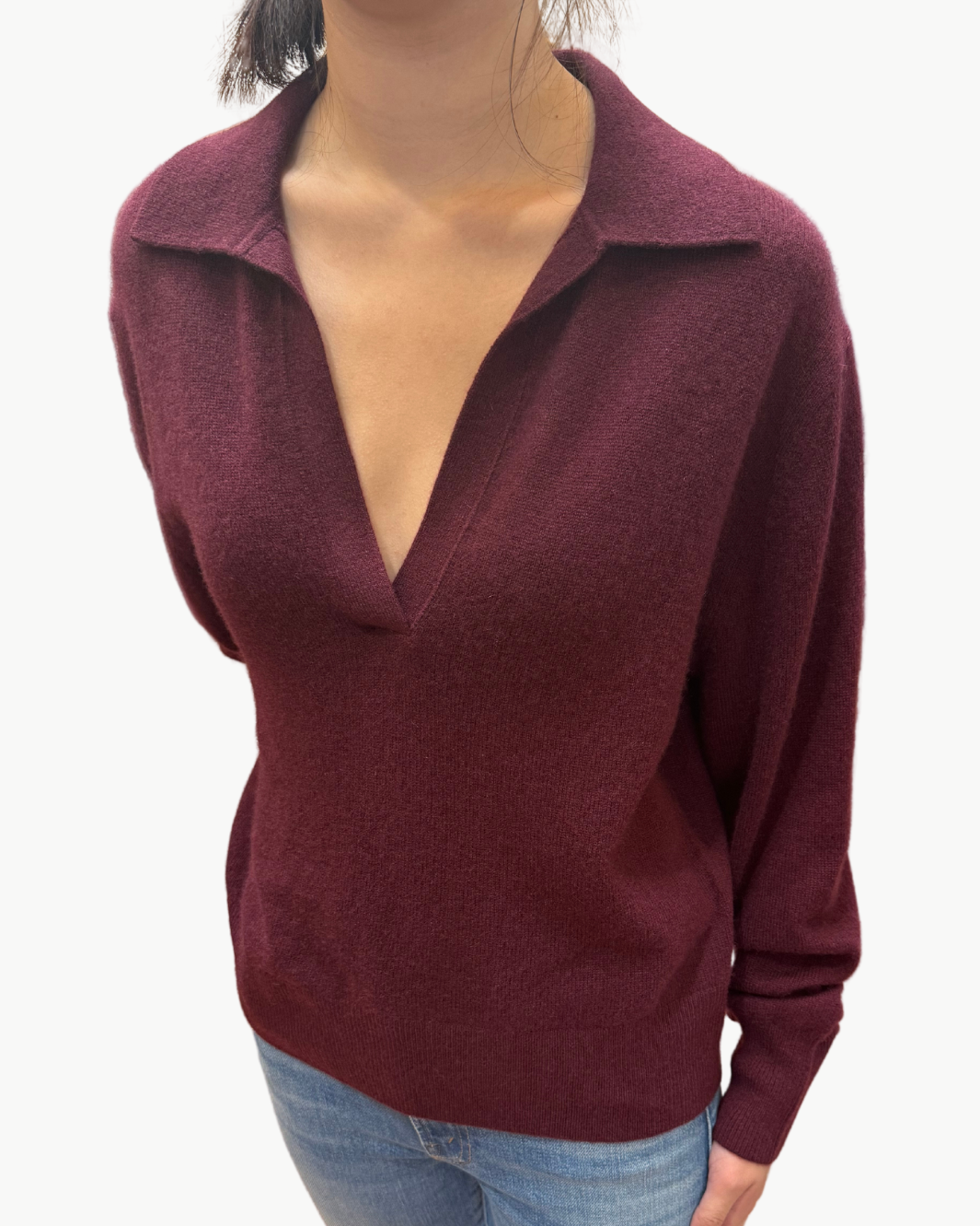 CASHMERE POLO TOP IN SANGRIA