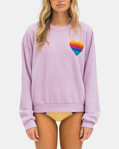 RAINBOW HEART STITCH RELAXED CREW SWEATSHIRT IN MAUVE