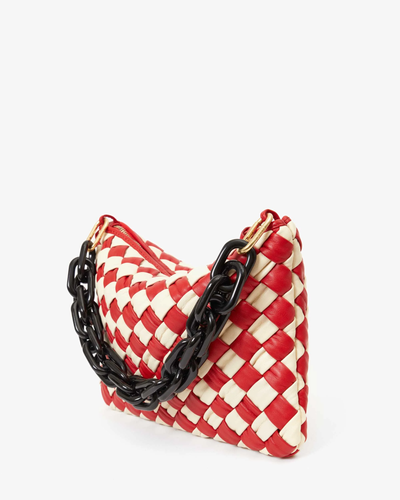 FLAT CLUTCH IN ROSSA AND CREAM PUFFY WOVEN NAPPA