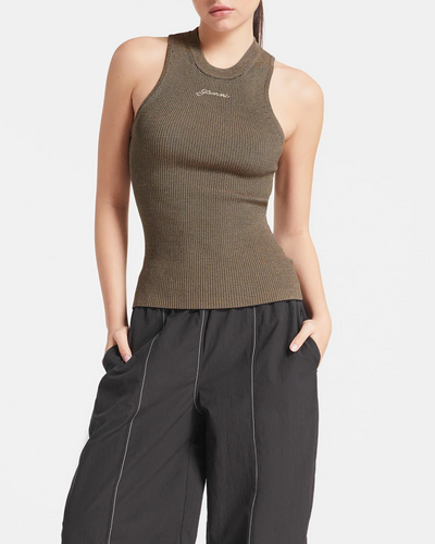 MELANGE KNIT SLEEVELESS TOP IN SAFARI