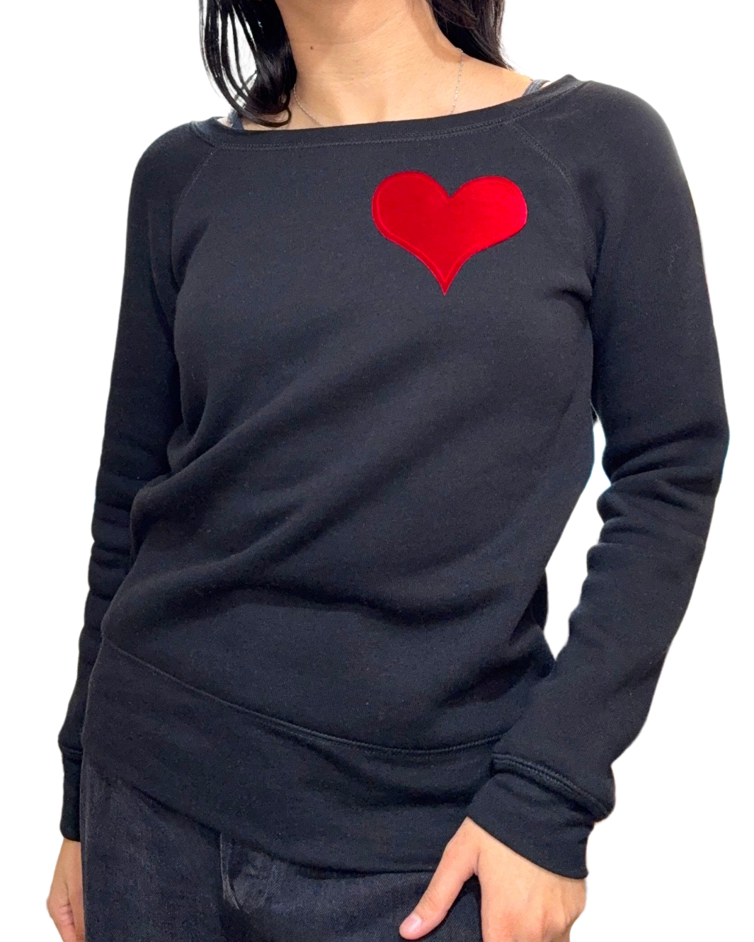 VELVET HEART SWEATSHIRT IN BLACK