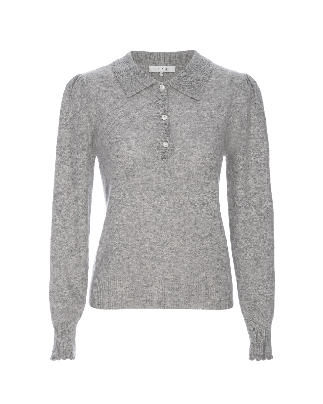 SCALLOP POLO SWEATER IN LIGHT HEATHER GREY