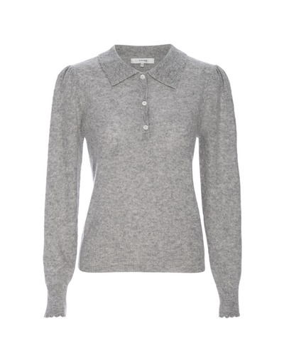 SCALLOP POLO SWEATER IN LIGHT HEATHER GREY