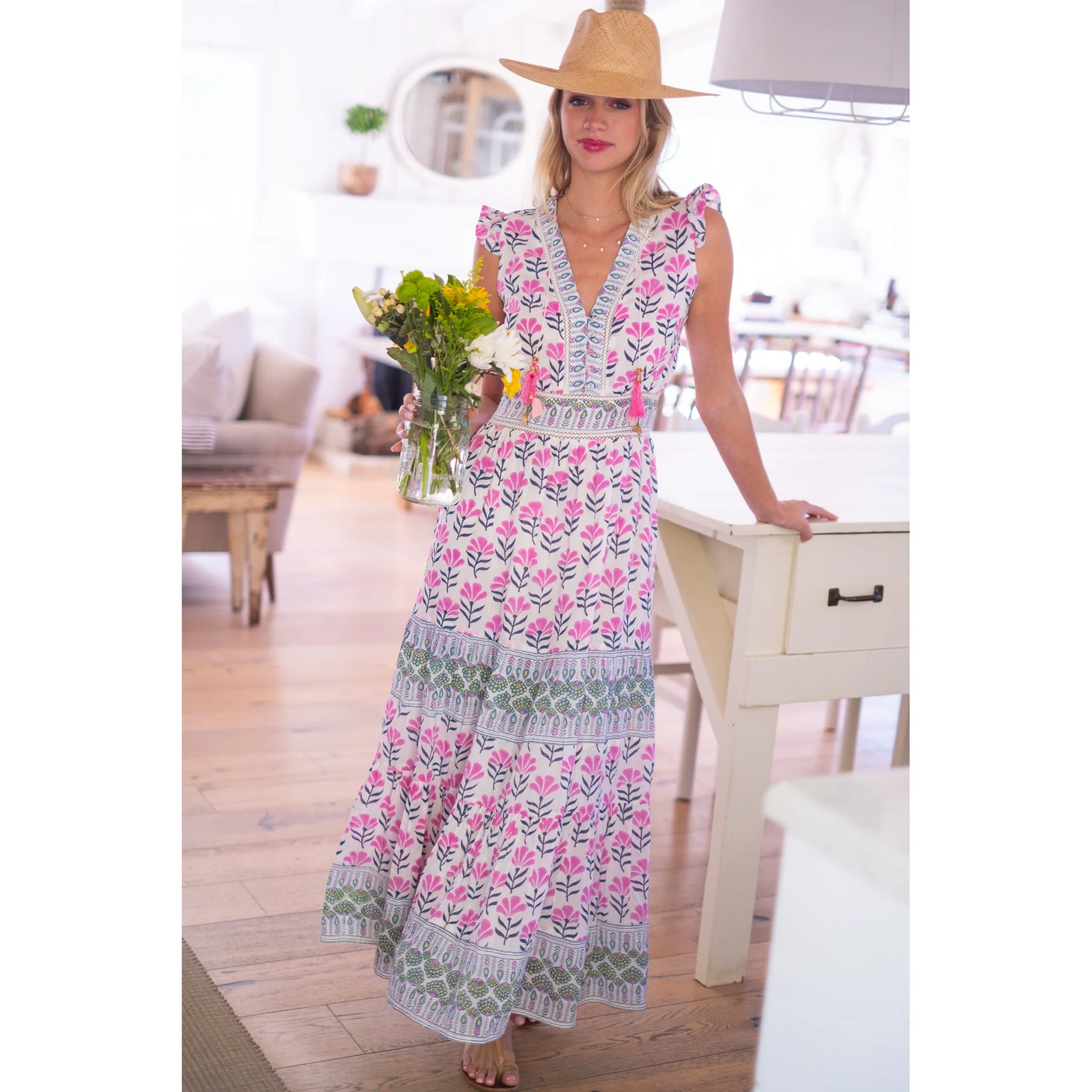 ANNABELLE MAXI IN FUSCHIA NAVY FLOWER