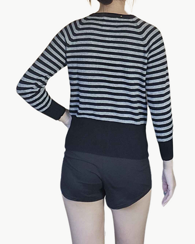 STRIPE SHRUNKEN CARDIGAN IN BLACK