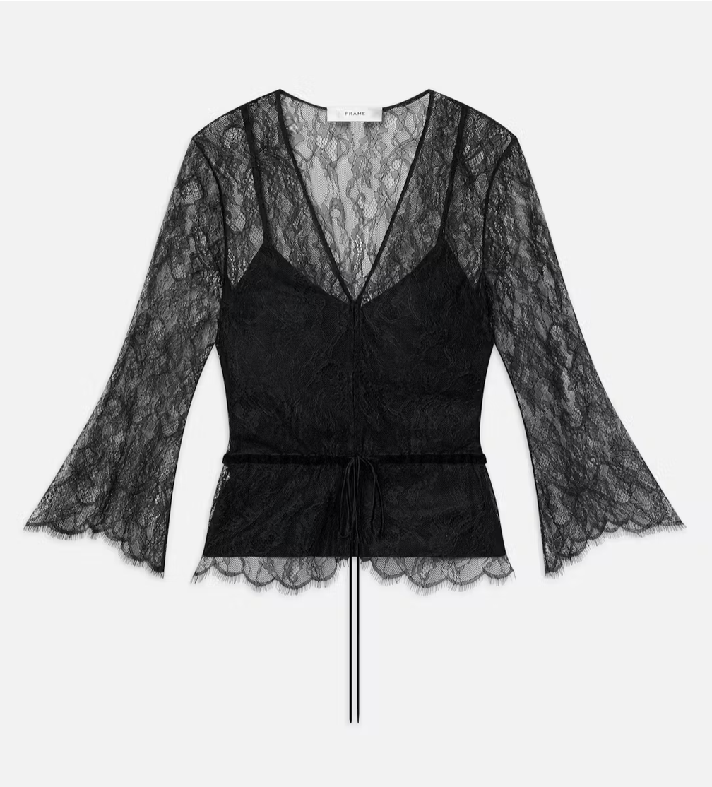 LACE V-NECK BLOUSE IN BLACK