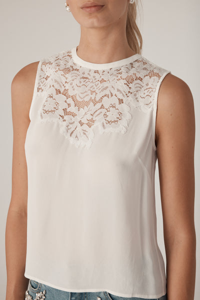 LAURIE LACE COMBO TANK IN WHITE