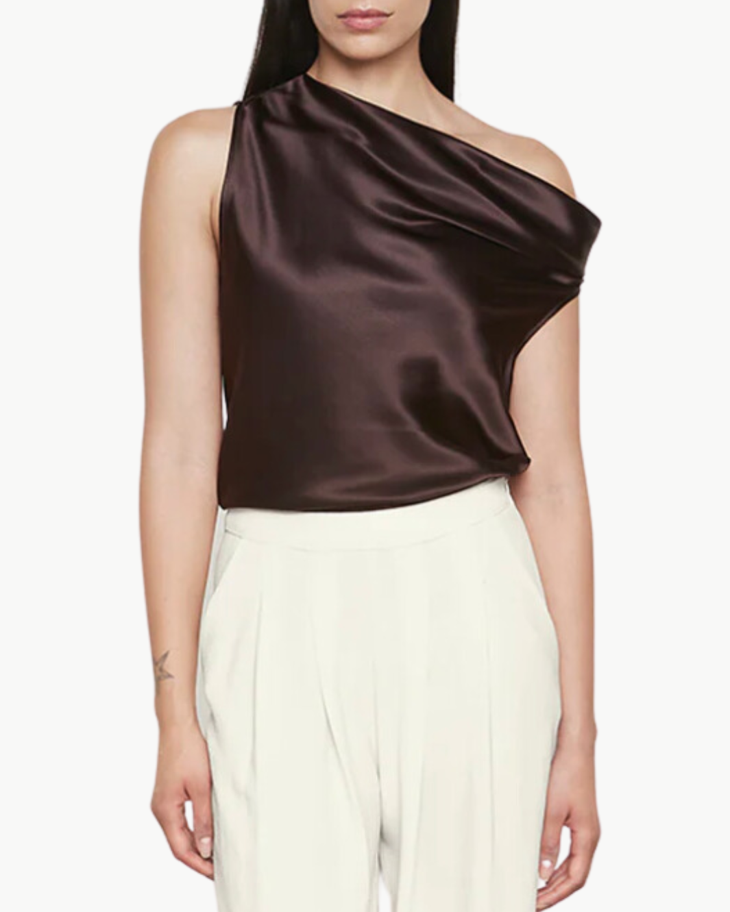 SILK BIAS OFF-SHOULDER IN BROWN