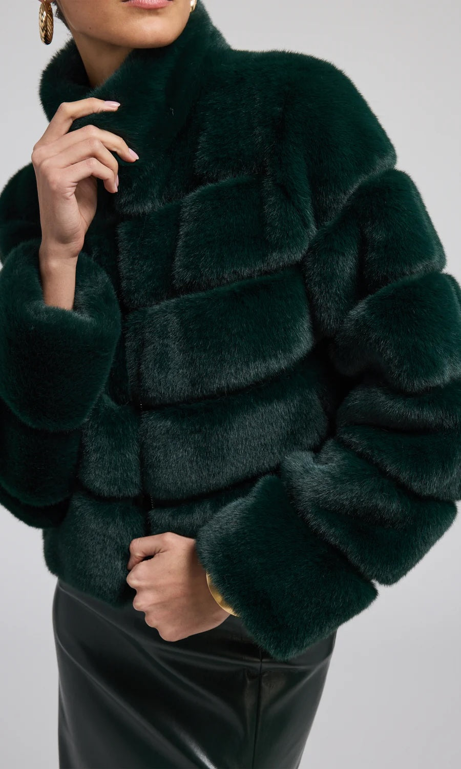 TALA FAUX FUR BOMBER IN FOREST GREEN