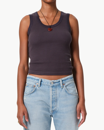 INEZ WAFFLE TANK IN CHARCOAL