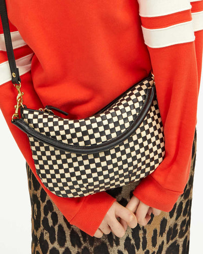 PETIT MOYEN MESSENGER WOVEN CHECKER IN BLACK/CREAM