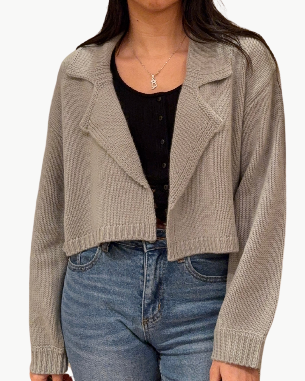 TYRA RELAXED COLLARED CARDIGAN IN EUCALYPTUS