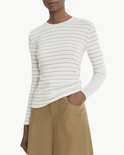 RIB STRIPE LONG SLEEVE CREW NECK IN PALE CLIFF COMBO