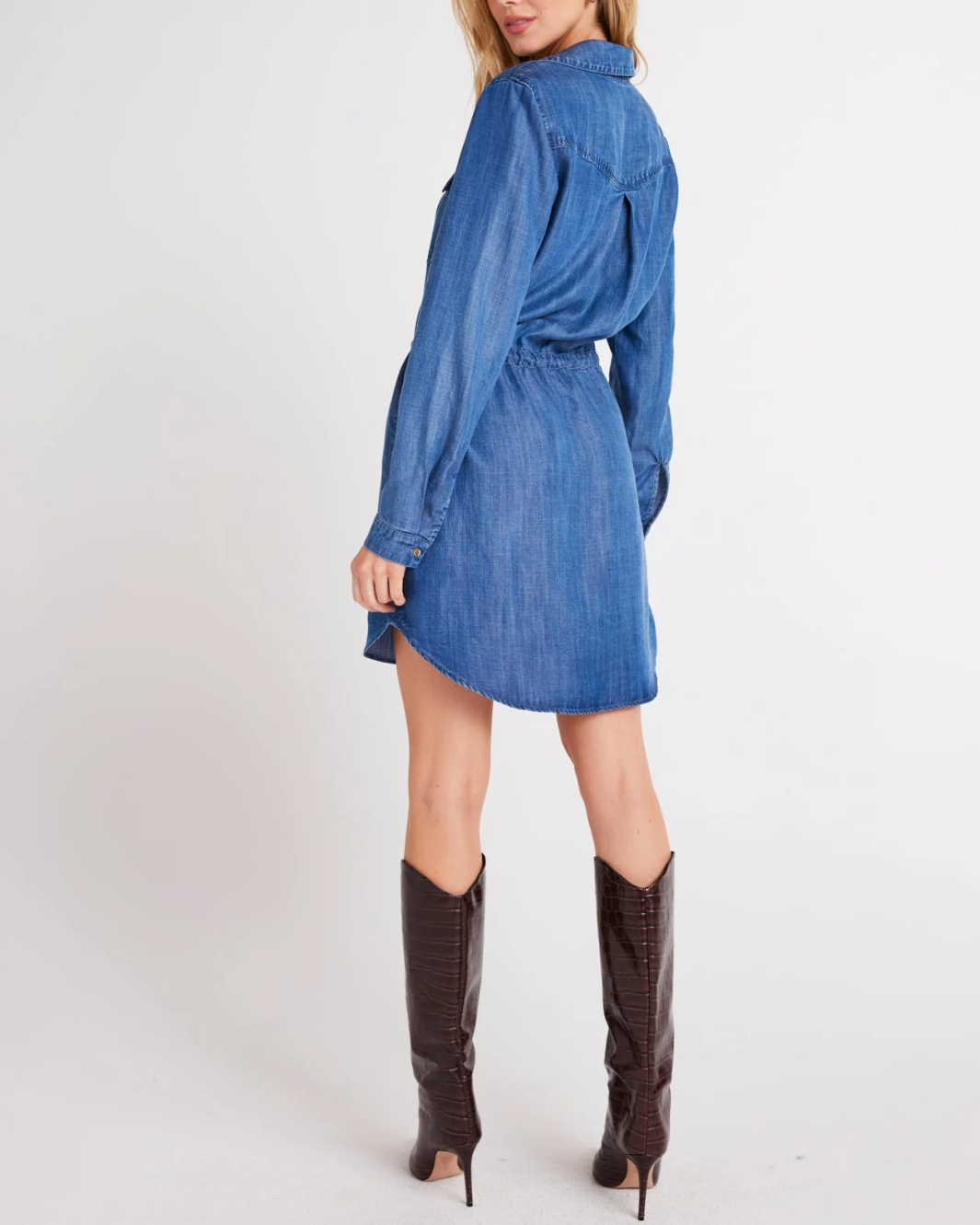 UTILITY POCKET MINI SHIRT DRESS IN MOONLIT HAZE WASH