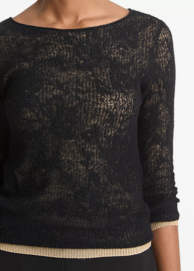 LACE STITCH LAYERED SWEATER IN BLACK/GOLD CLIFF