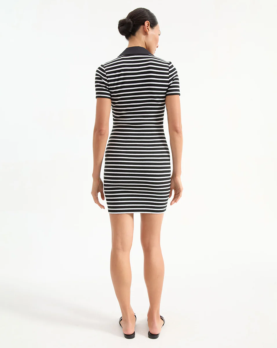 BAILEY STRIPED POLO DRESS IN WHITE/BLACK