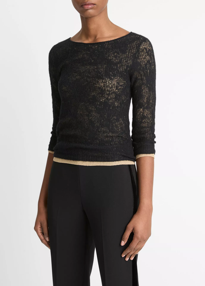 LACE STITCH LAYERED SWEATER IN BLACK/GOLD CLIFF