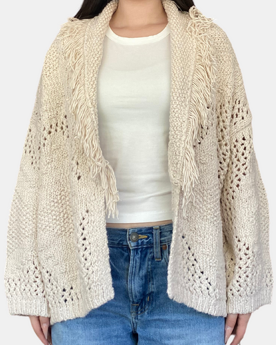 FRINGED SHAWL COLLAR JACKET IN SAND