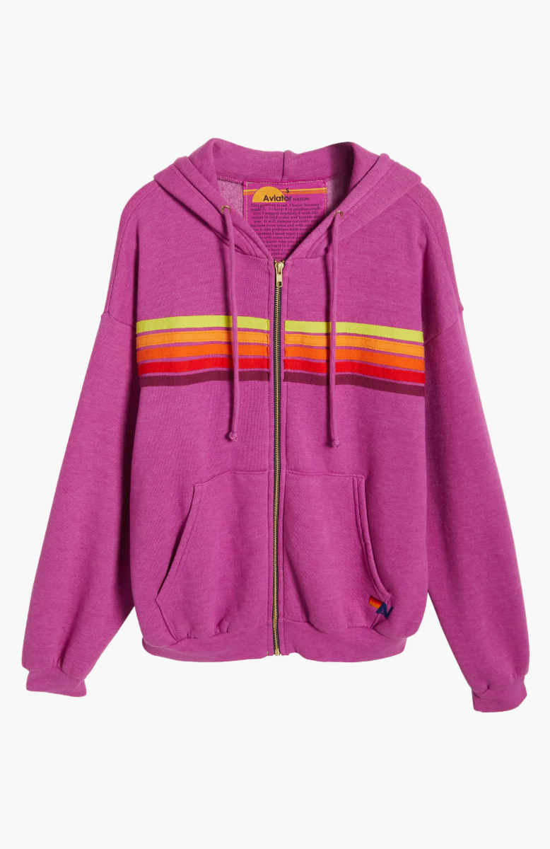 5 STRIPE ZIP HOODIE IN MAGENTA/ORANGE YELLOW