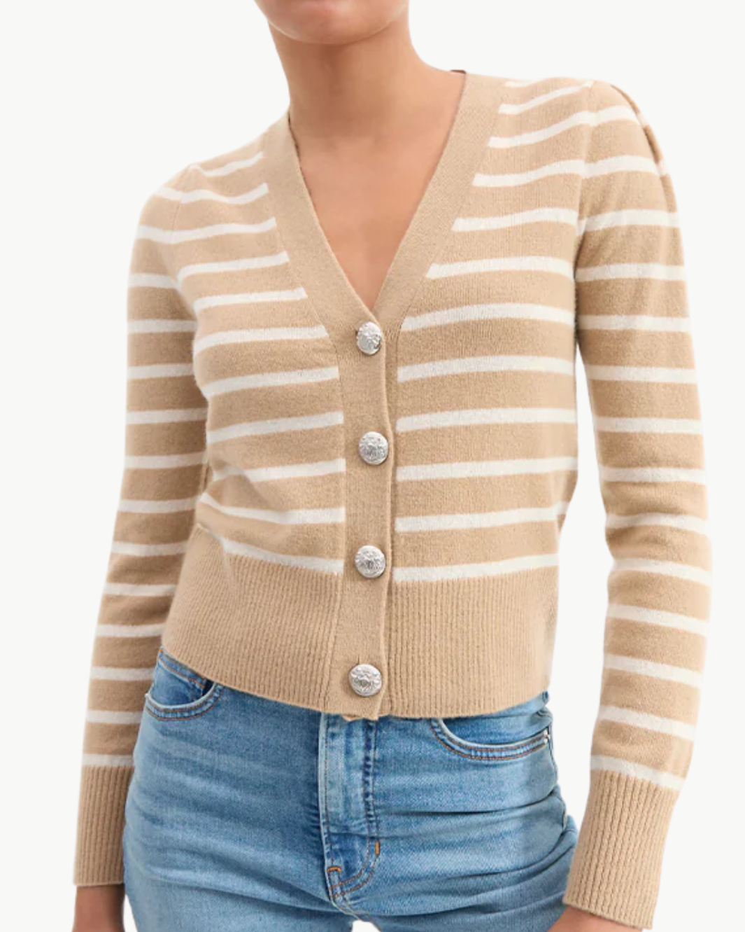 SOLENE CASHMERE CARDIGAN IN SAND/IVORY