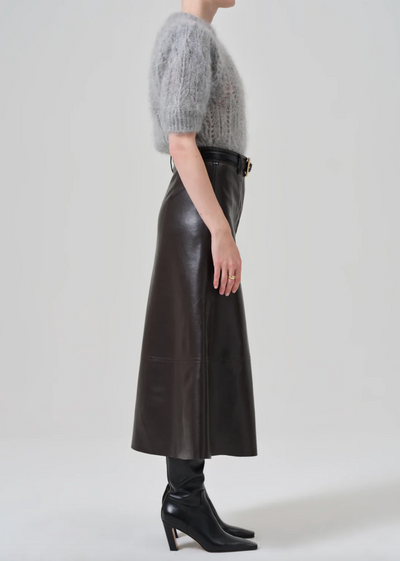 CASSIA LEATHER SKIRT IN CHOCOLATE DARK BROWN