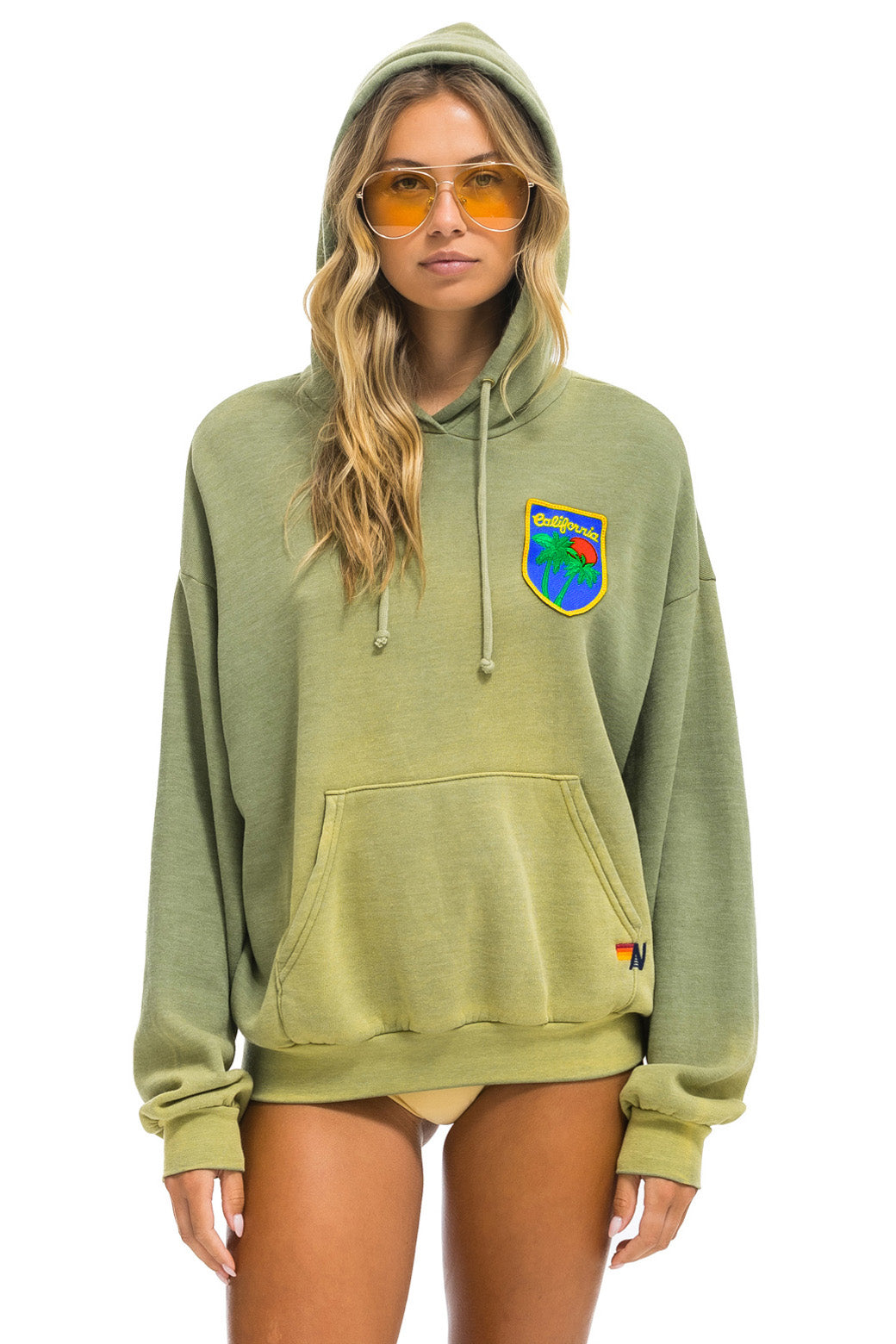 CALIFORNIA PALM PATCH RELAXED HOODIE IN FADED ARMY